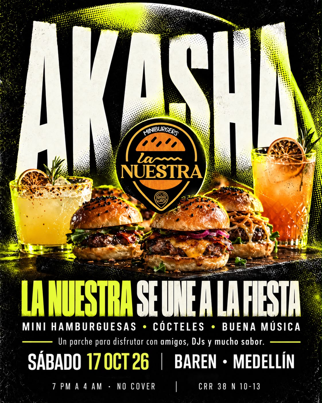 Pieza oficial de Mini Burgers Lan y cócteles para AKASHA